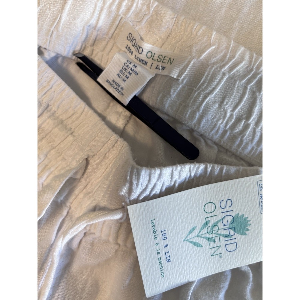 New SIGRID OLSEN Sz M Linen Pants White Wide Leg Pull On Women Boho Vacation NWT - Picture 9 of 12